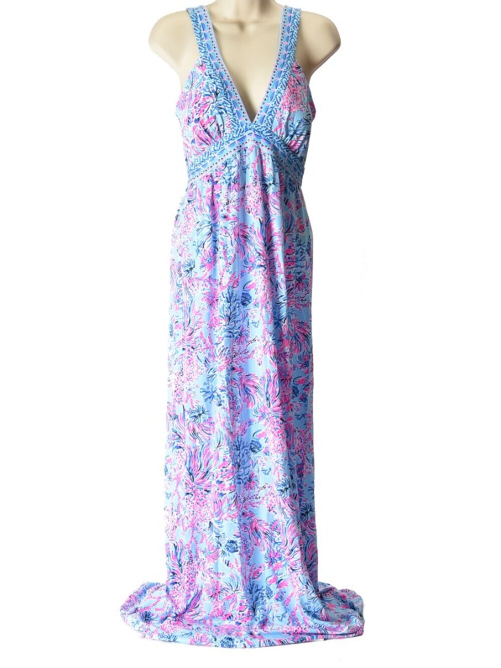 Lilly Pulitzer Serena V-neck Straps Coastal Blue Preppy Maxi Dress Size 0 NWT
